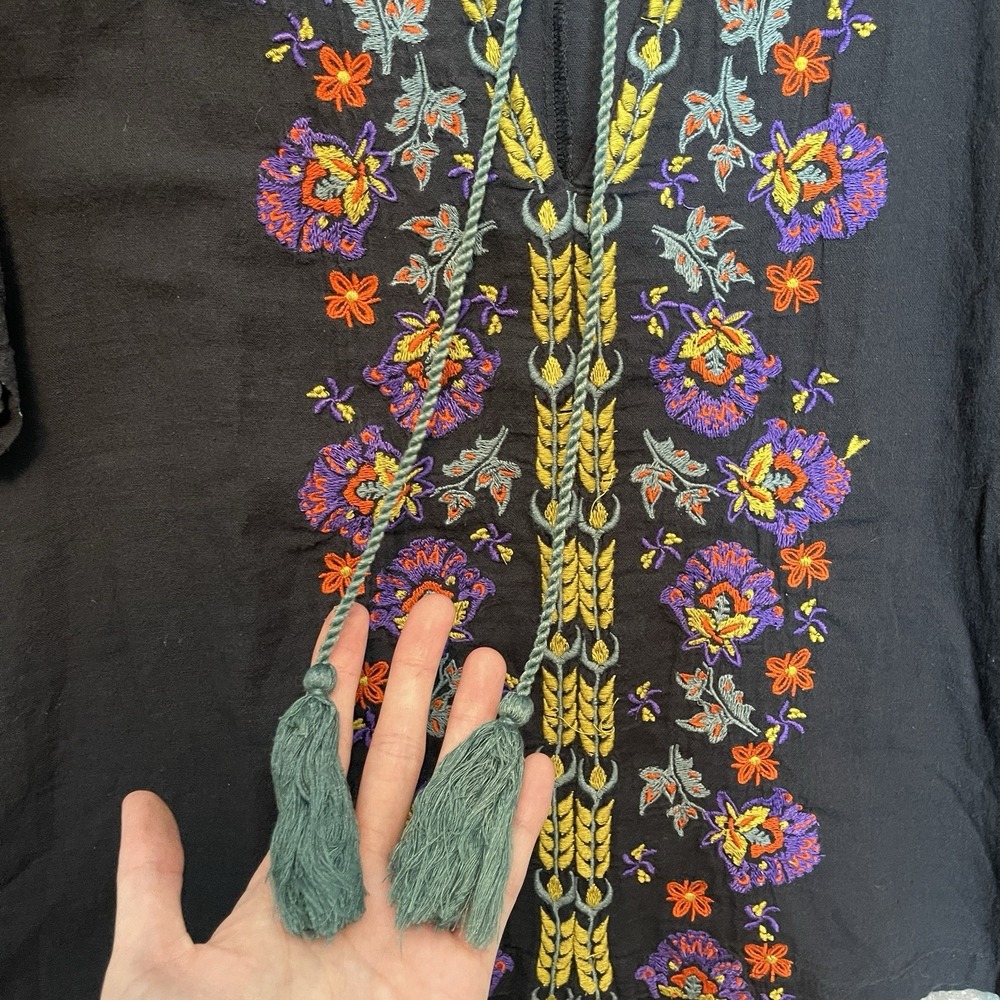 Nautral Life Women Embroidered Boxy Boho Top XL* Oversized Folk Peasant Floral - Picture 6 of 9